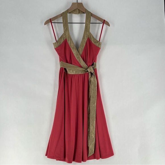 BCBG Paris Dresses & Skirts - BCBG Paris Y2K Surplice Halter Neck Stretch Jersey Knit‎ Tie Waist Dress Size 6